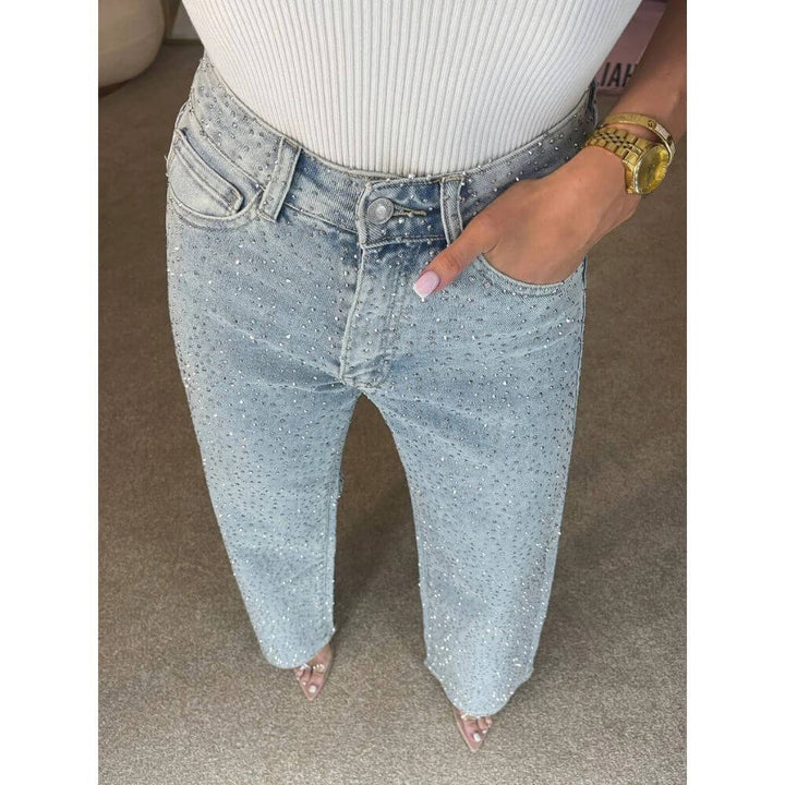 High-Waist Glitter Embellished Denim Jeans for Women