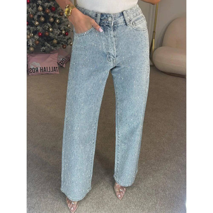 High-Waist Glitter Embellished Denim Jeans for Women