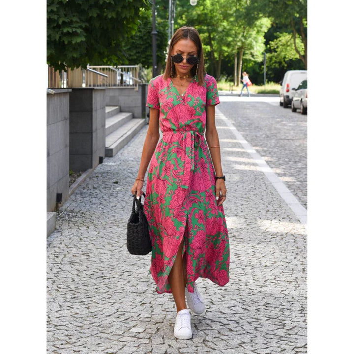 Elegant Floral Wrap Midi Dress for Summer