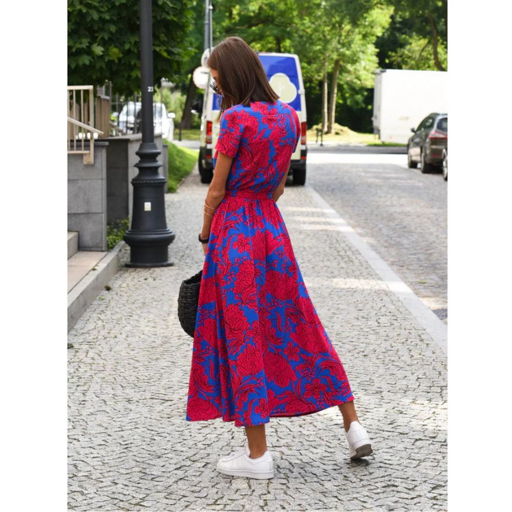 Elegant Floral Wrap Midi Dress for Summer