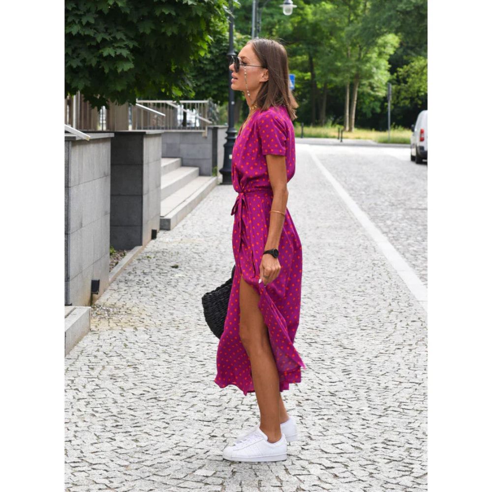 Elegant Floral Wrap Midi Dress for Summer
