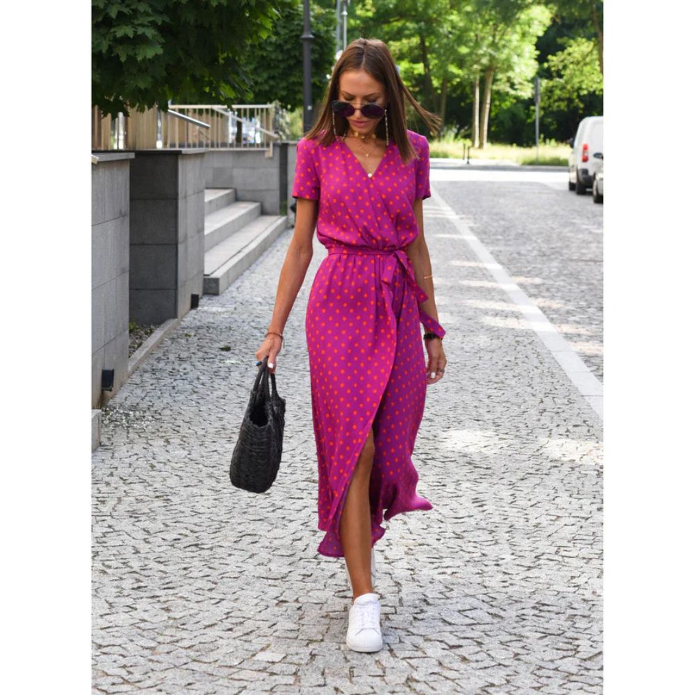 Elegant Floral Wrap Midi Dress for Summer