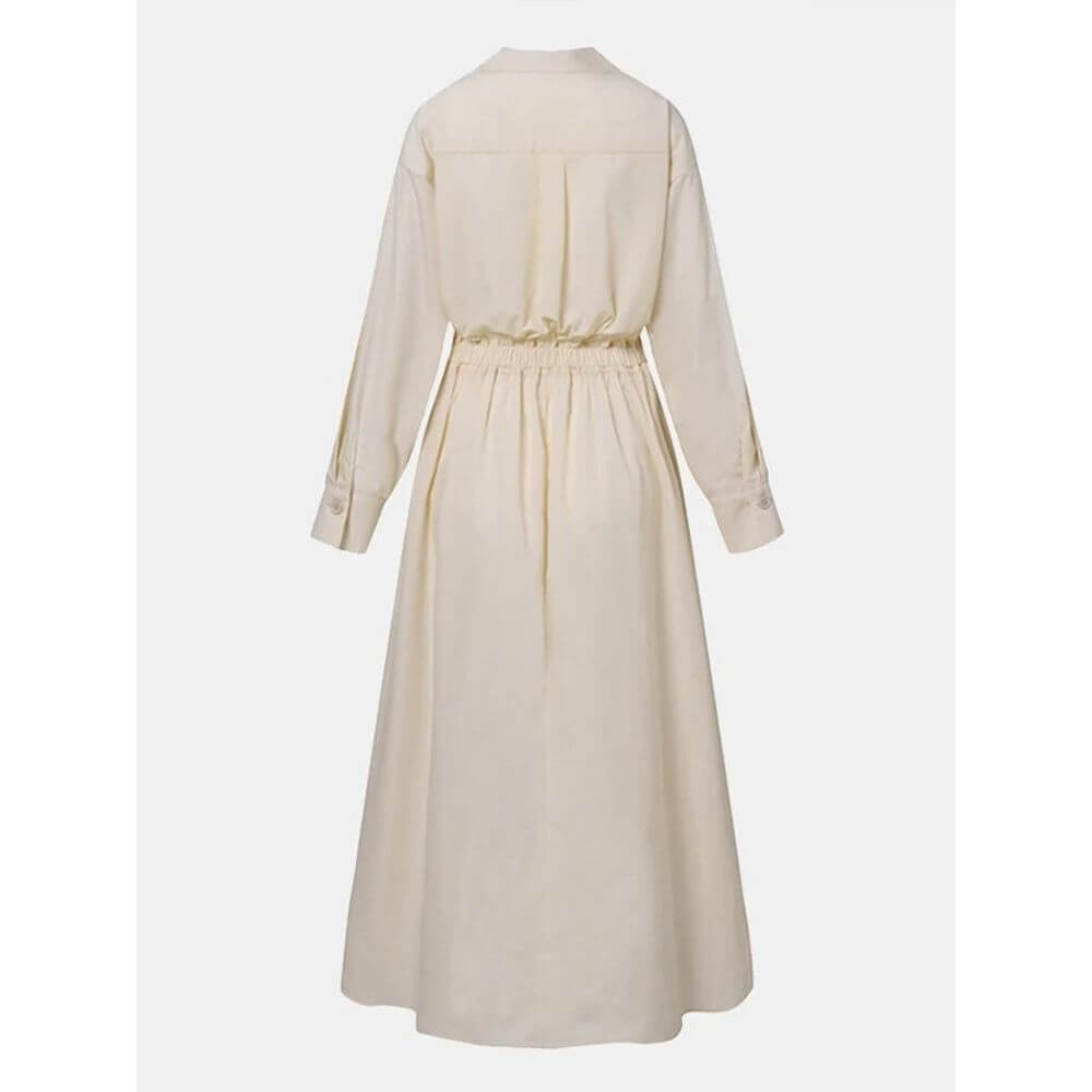 Women's Shirt Midi Dress with Collar and Button Front A-Line Fit