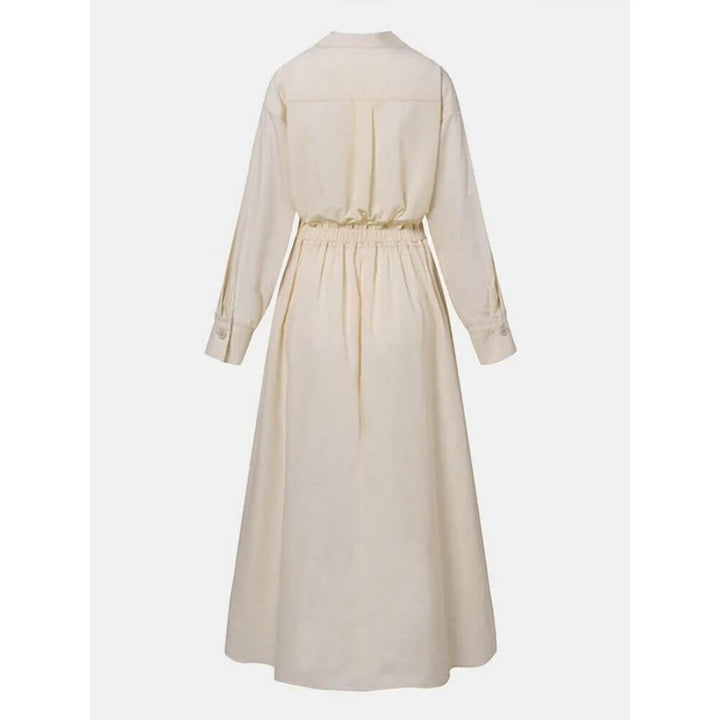 Women's Shirt Midi Dress with Collar and Button Front A-Line Fit
