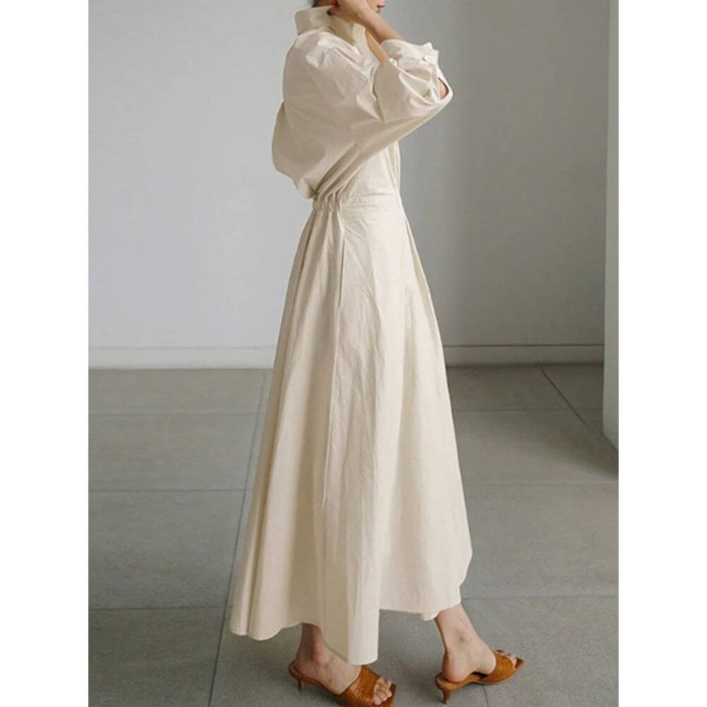 Women's Shirt Midi Dress with Collar and Button Front A-Line Fit
