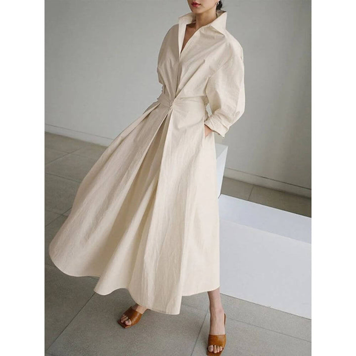 Women's Shirt Midi Dress with Collar and Button Front A-Line Fit