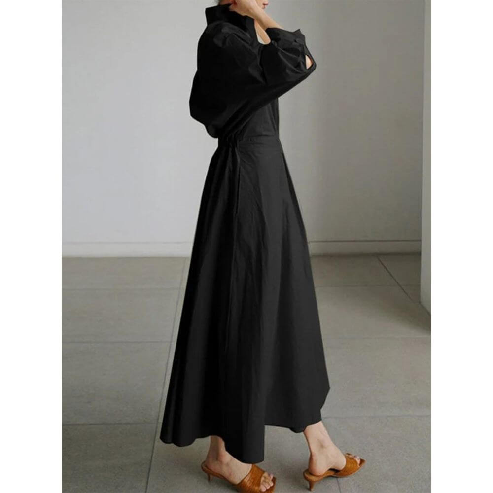 Women's Shirt Midi Dress with Collar and Button Front A-Line Fit