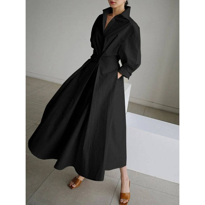 Women's Shirt Midi Dress with Collar and Button Front A-Line Fit