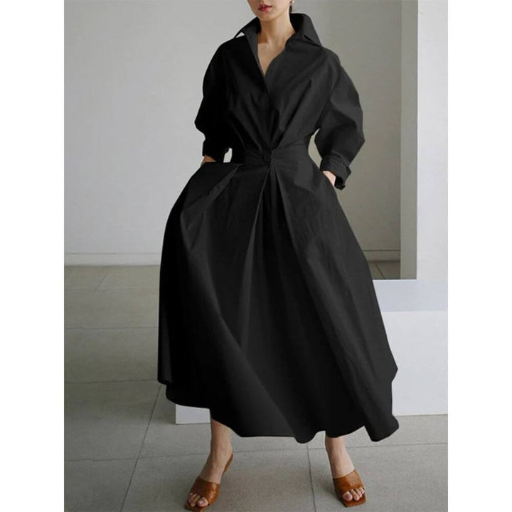 Women's Shirt Midi Dress with Collar and Button Front A-Line Fit