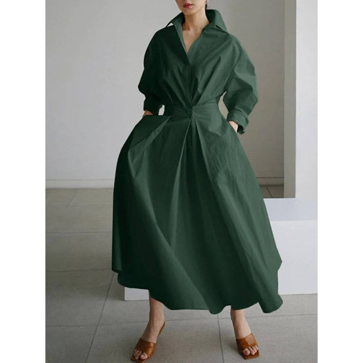 Women's Shirt Midi Dress with Collar and Button Front A-Line Fit
