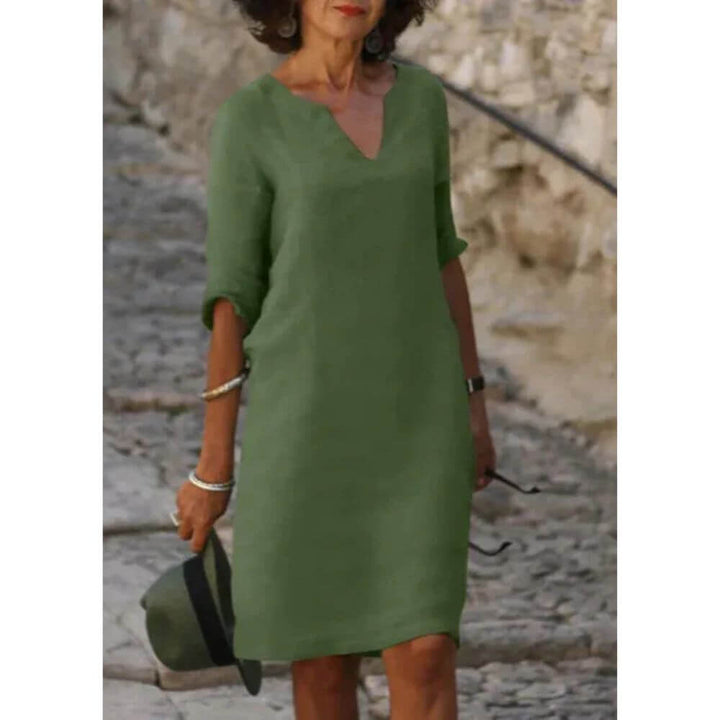 V-Neck Shift Dress with 3/4 Sleeves