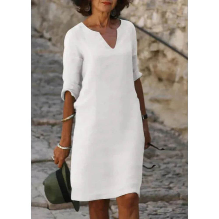 V-Neck Shift Dress with 3/4 Sleeves