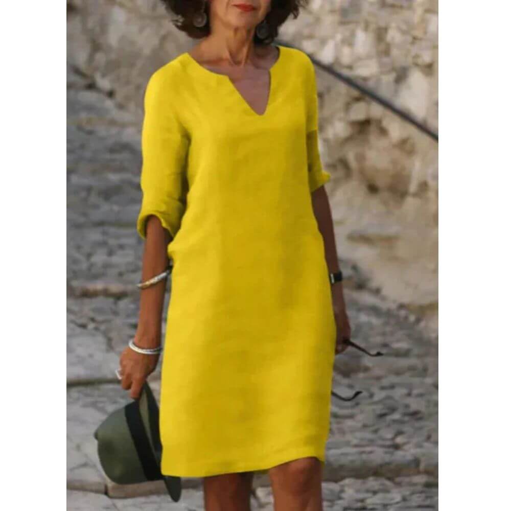 V-Neck Shift Dress with 3/4 Sleeves