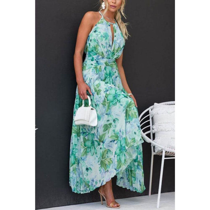 Women's Floral Pleated Midi Dress for Summer Wear