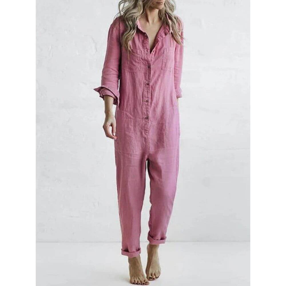 Women's Utility Jumpsuit with Button Front and Relaxed Fit