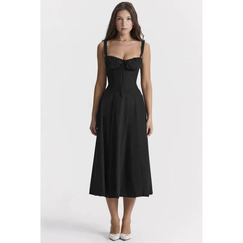 Airy Floral Corset Midi Sundress for Summer