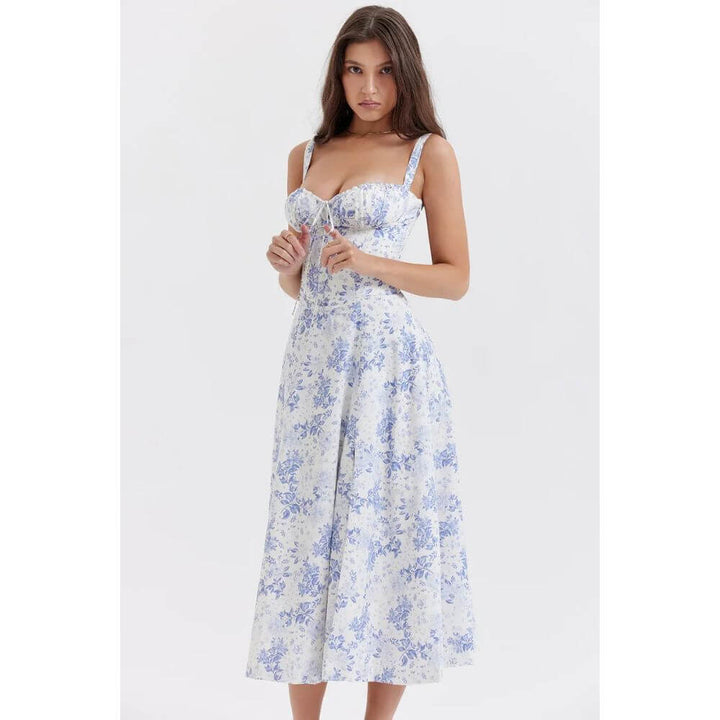 Airy Floral Corset Midi Sundress for Summer