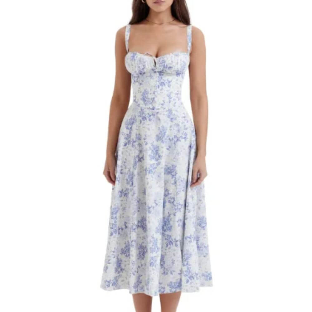 Airy Floral Corset Midi Sundress for Summer