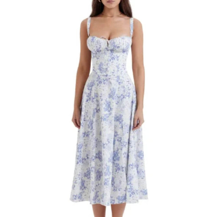 Airy Floral Corset Midi Sundress for Summer