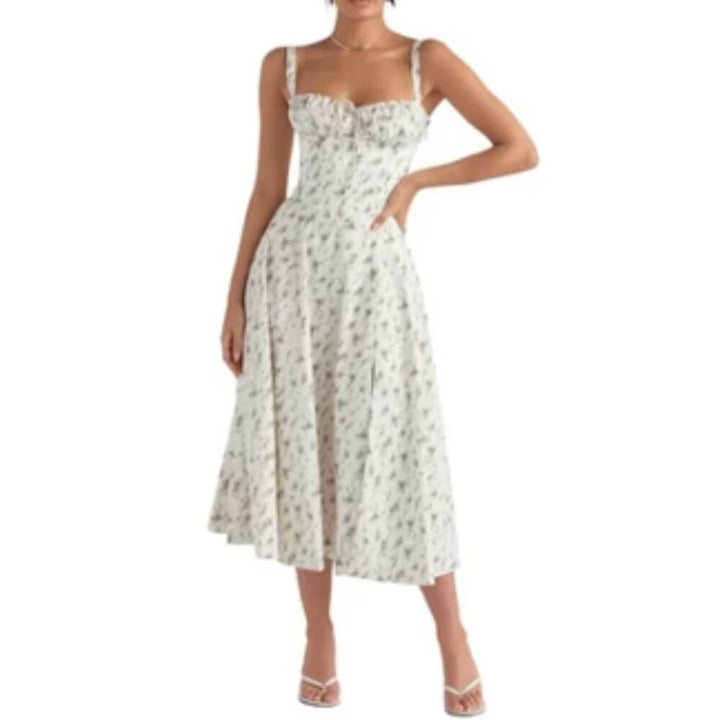 Airy Floral Corset Midi Sundress for Summer