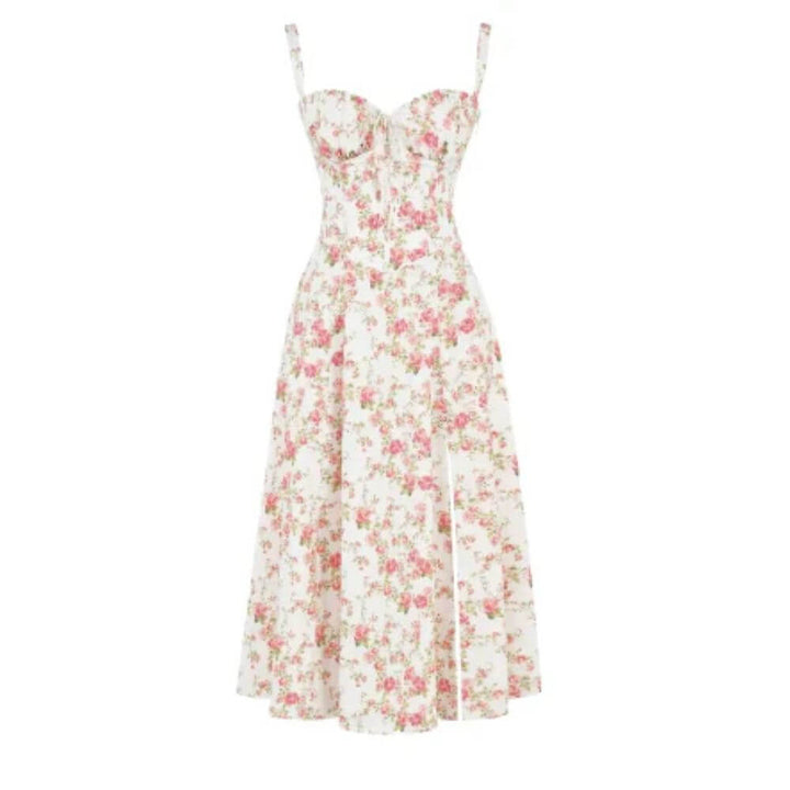 Airy Floral Corset Midi Sundress for Summer