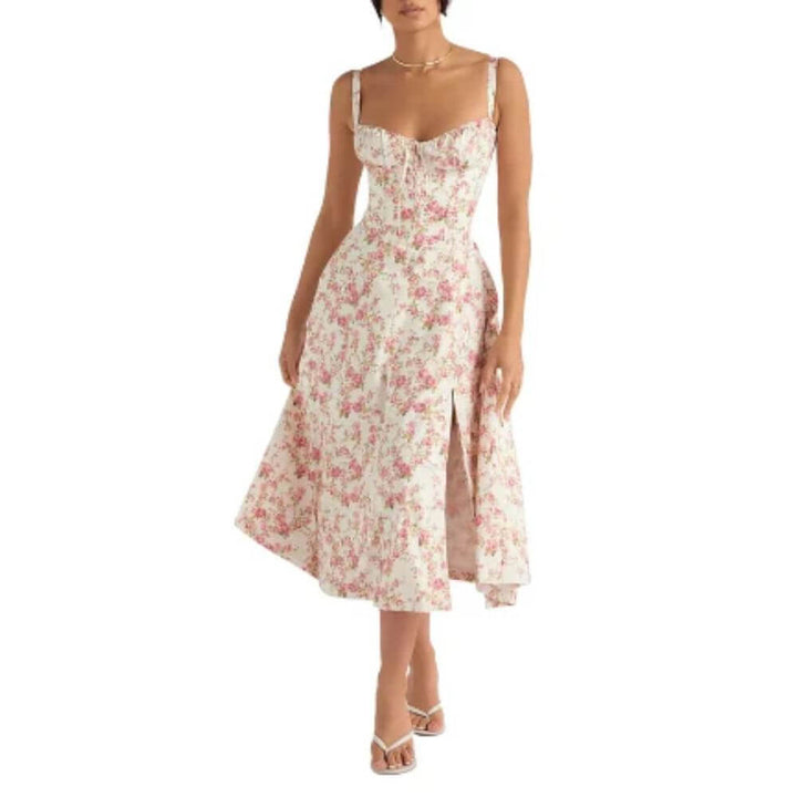 Airy Floral Corset Midi Sundress for Summer