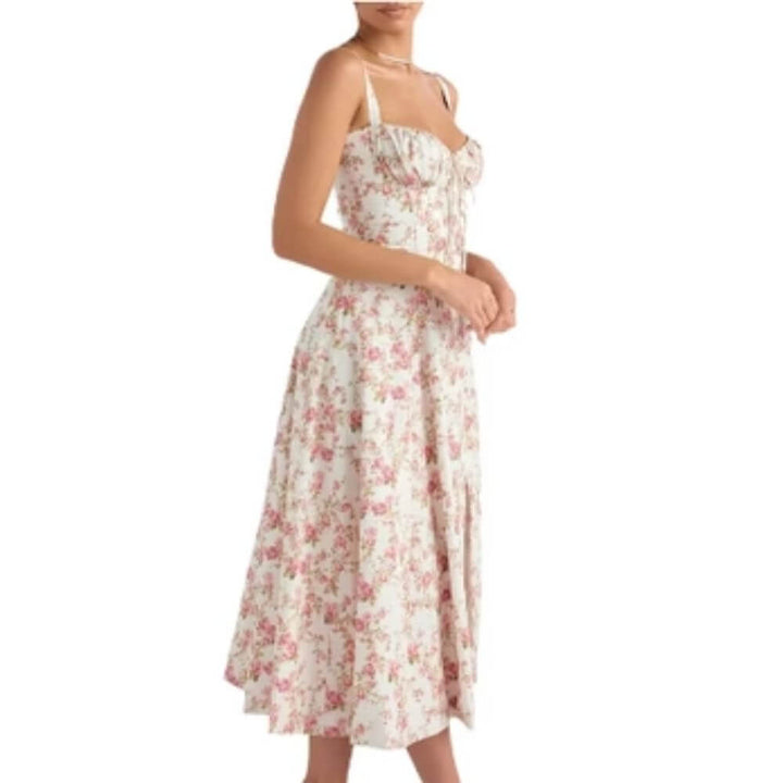 Airy Floral Corset Midi Sundress for Summer