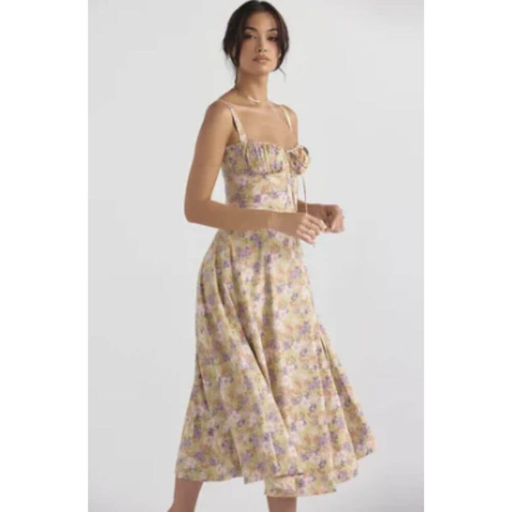 Airy Floral Corset Midi Sundress for Summer
