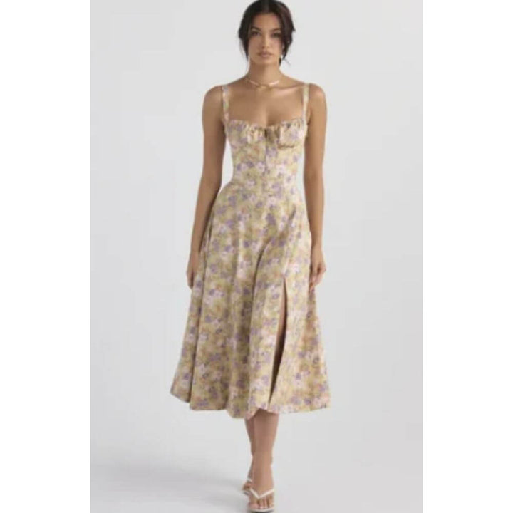Airy Floral Corset Midi Sundress for Summer