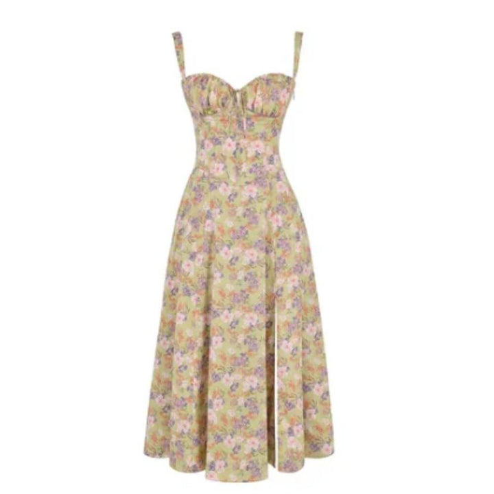 Airy Floral Corset Midi Sundress for Summer