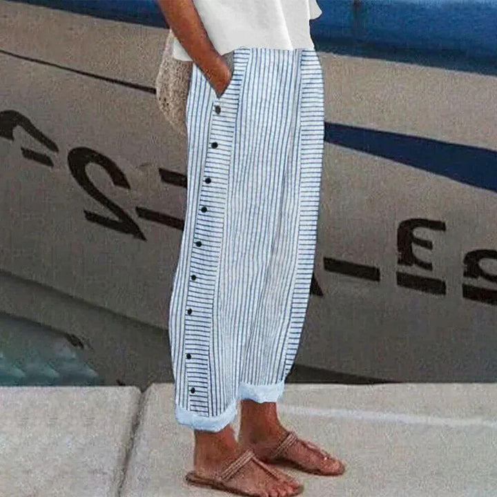 Comfortable Striped Beach Trousers with Side Buttons