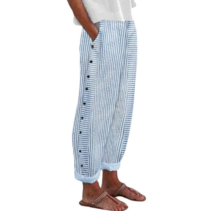 Comfortable Striped Beach Trousers with Side Buttons