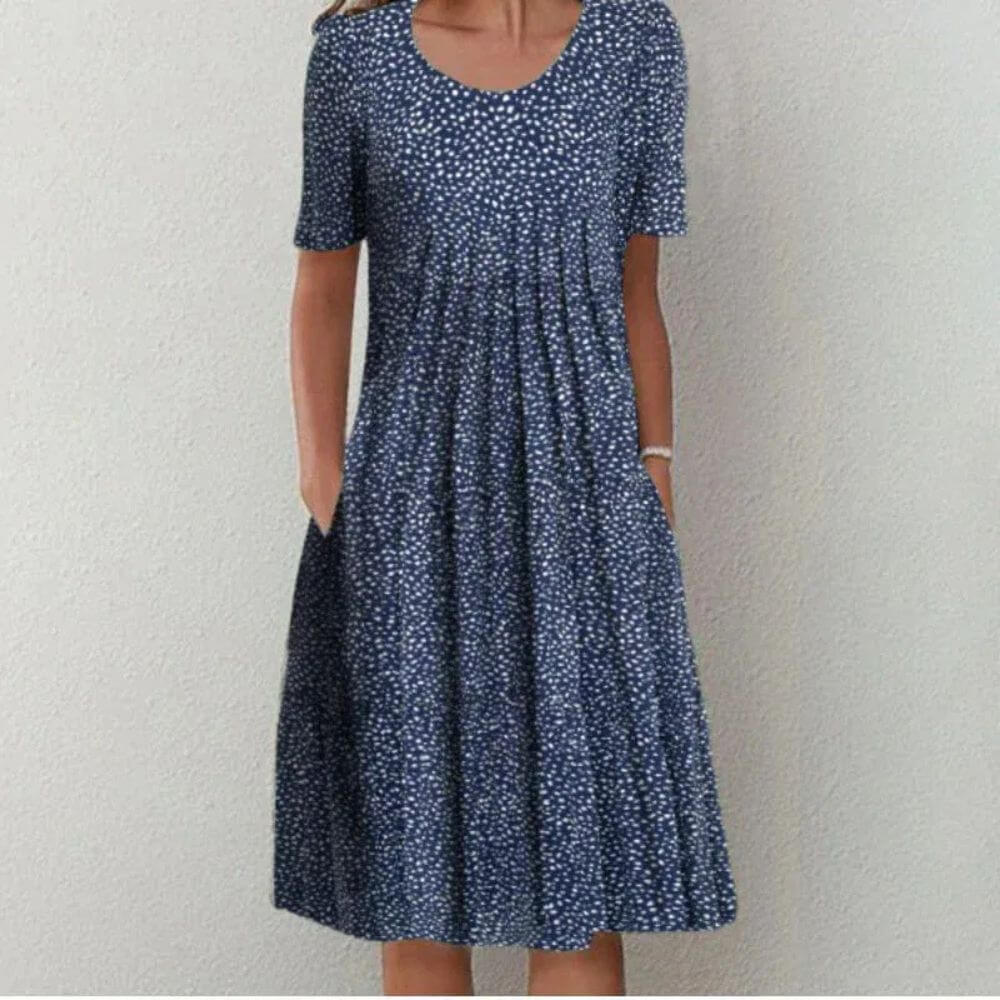 Elegant Floral A-Line Midi Dress with Short Sleeves for Summer