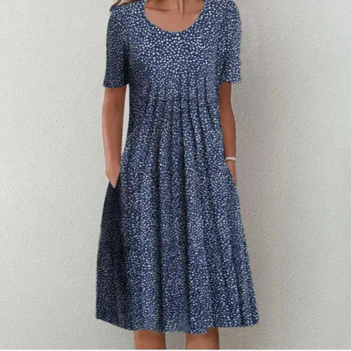 Elegant Floral A-Line Midi Dress with Short Sleeves for Summer
