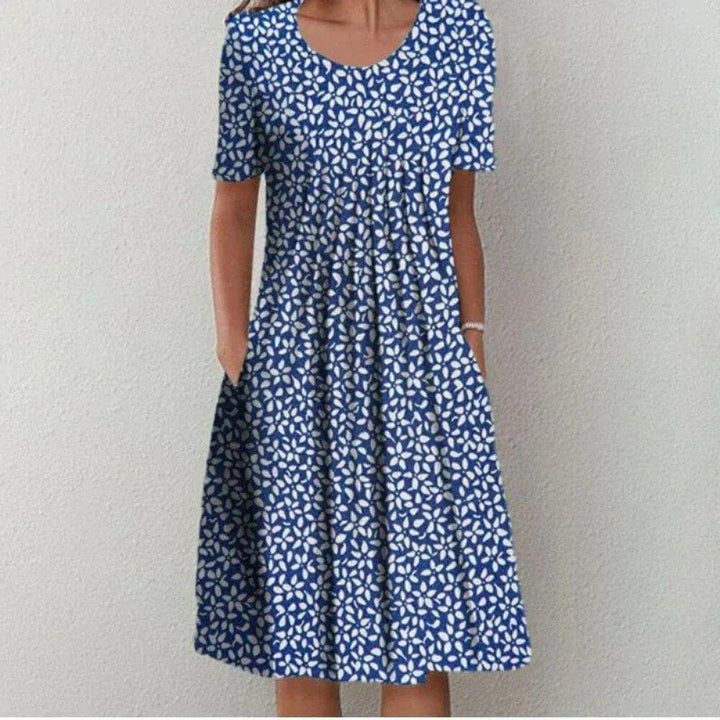 Elegant Floral A-Line Midi Dress with Short Sleeves for Summer