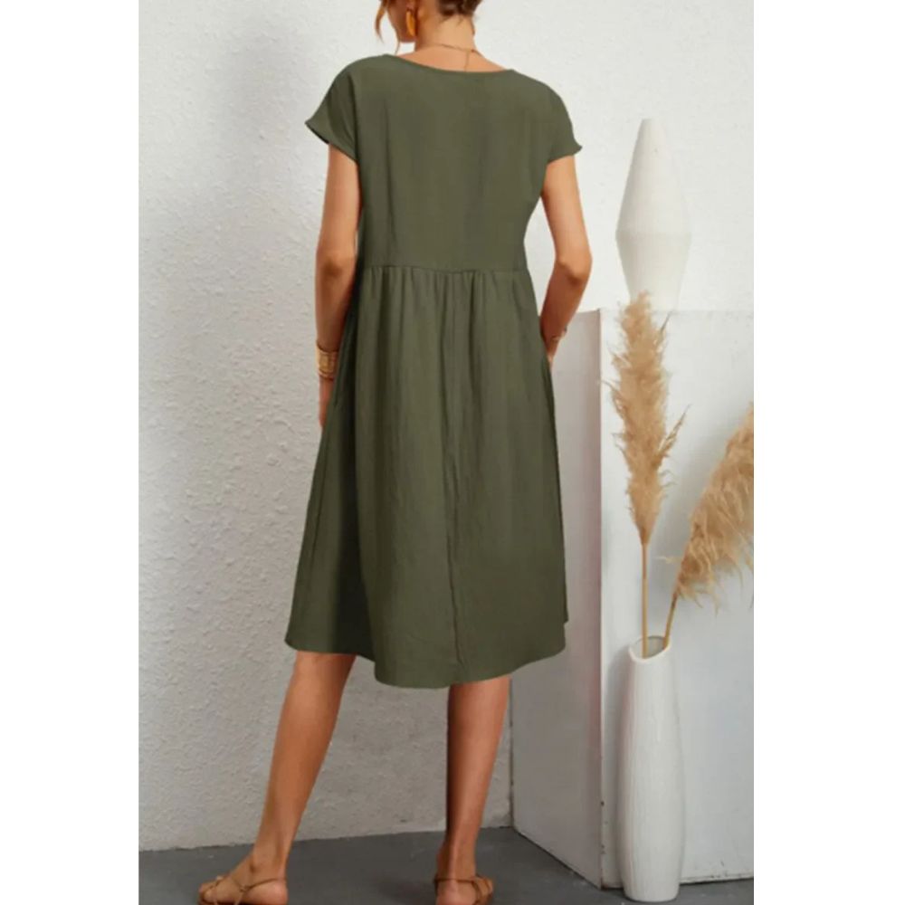 Casual Babydoll Midi Dress – Short Sleeve Women’s Mid-Length Dress