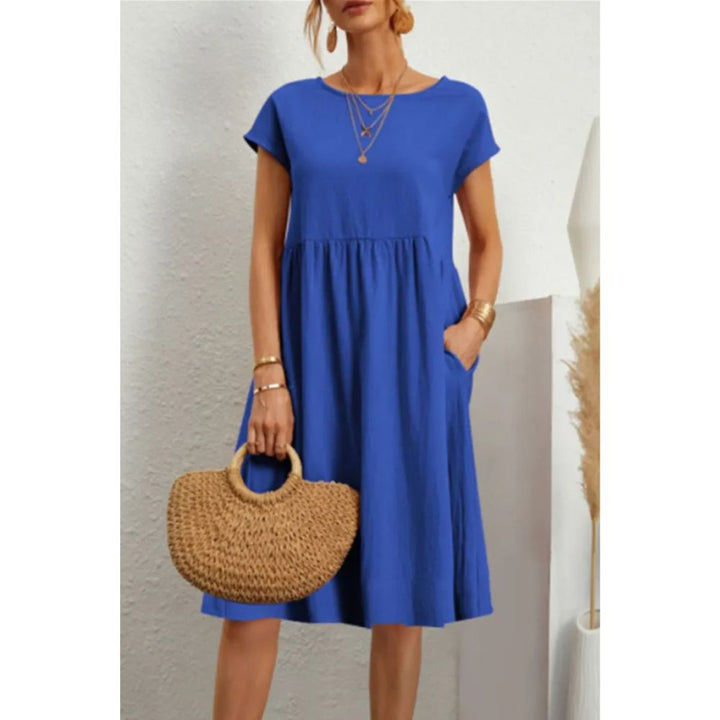 Casual Babydoll Midi Dress – Short Sleeve Women’s Mid-Length Dress
