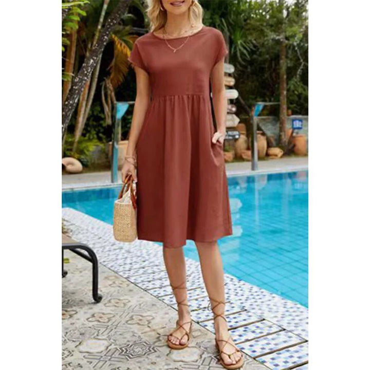 Casual Babydoll Midi Dress – Short Sleeve Women’s Mid-Length Dress