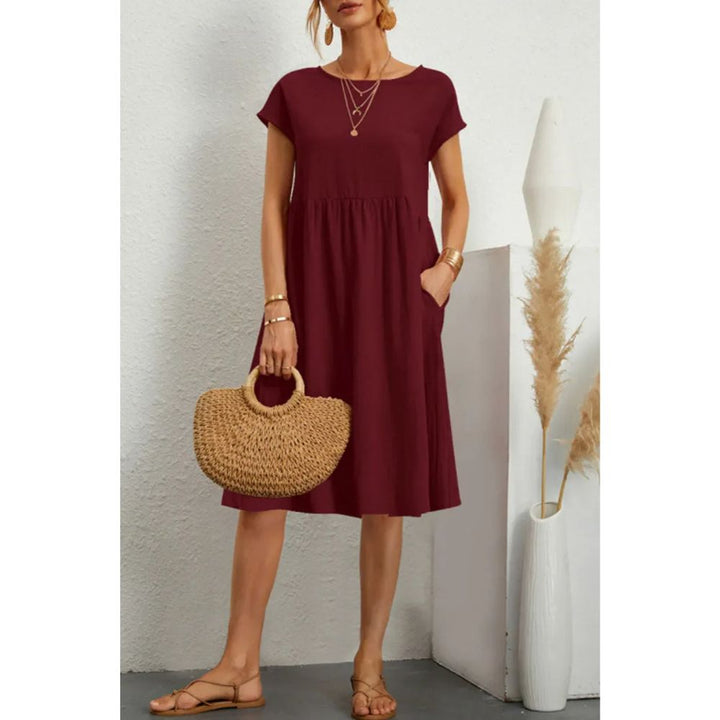Casual Babydoll Midi Dress – Short Sleeve Women’s Mid-Length Dress