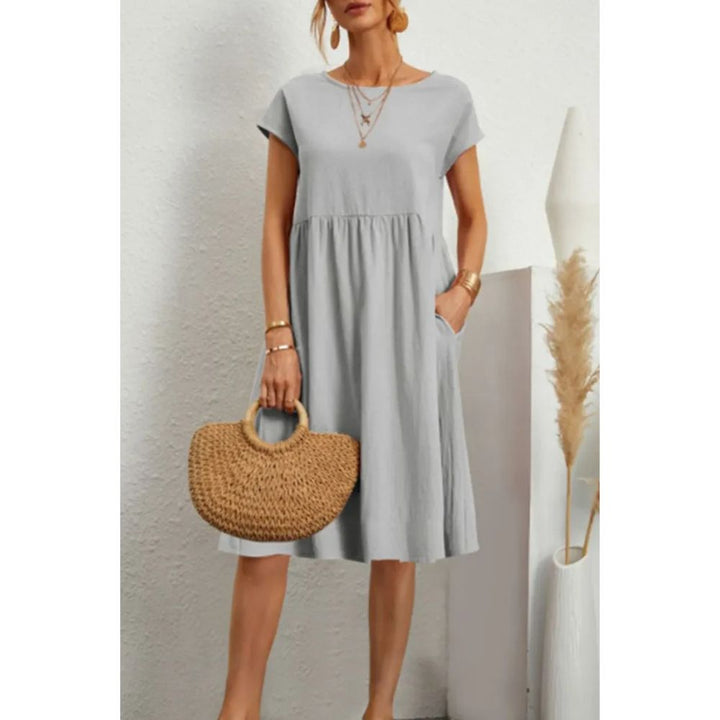 Casual Babydoll Midi Dress – Short Sleeve Women’s Mid-Length Dress