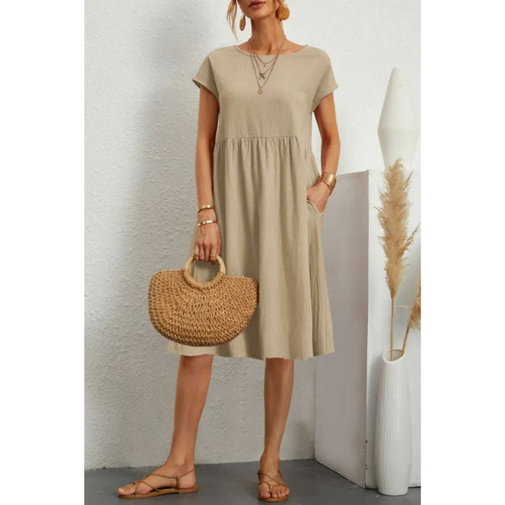 Casual Babydoll Midi Dress – Short Sleeve Women’s Mid-Length Dress