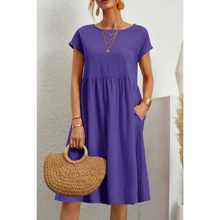 Casual Babydoll Midi Dress – Short Sleeve Women’s Mid-Length Dress