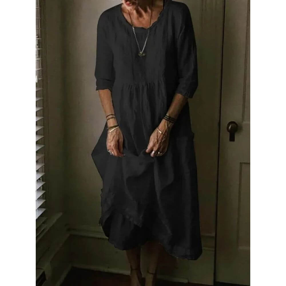 Casual Midi Dress with Pockets – Loose Fit Summer Dress