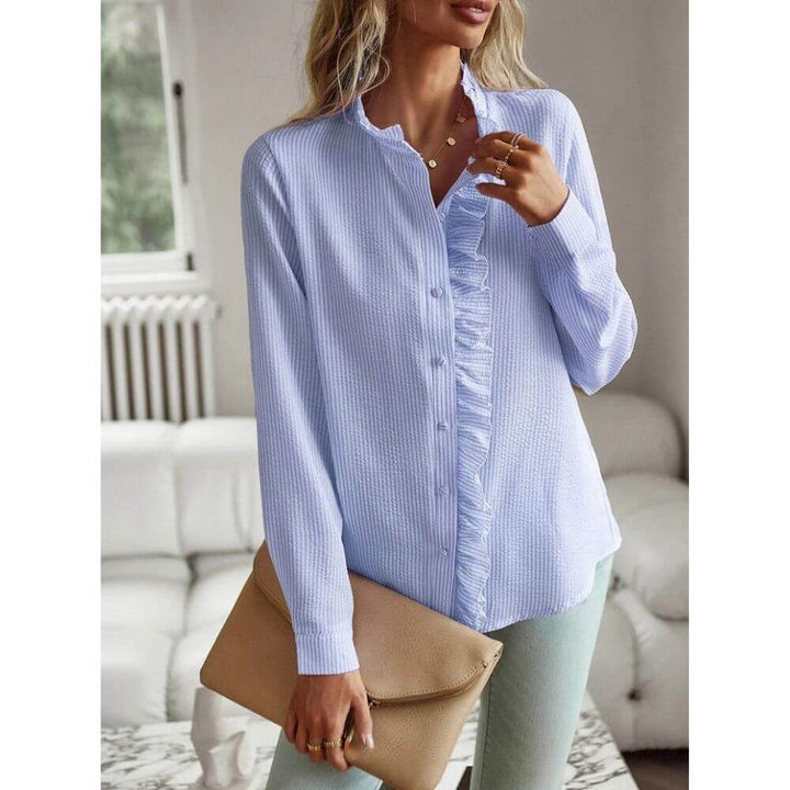 Comfortable Ruffle Button-Down Blouse – Long Sleeve Casual Shirt
