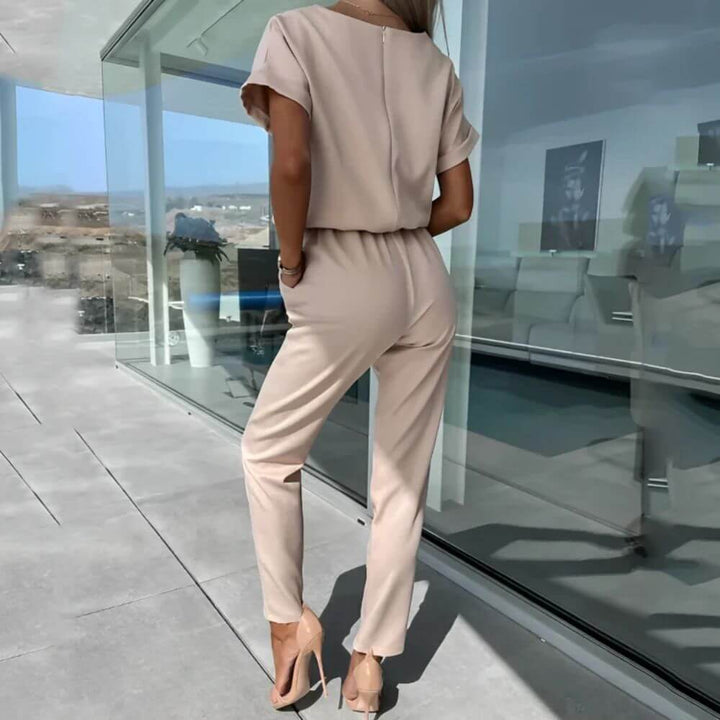 Women’s Cap Sleeve Belted Jumpsuit – Tapered Leg One-Piece Outfit