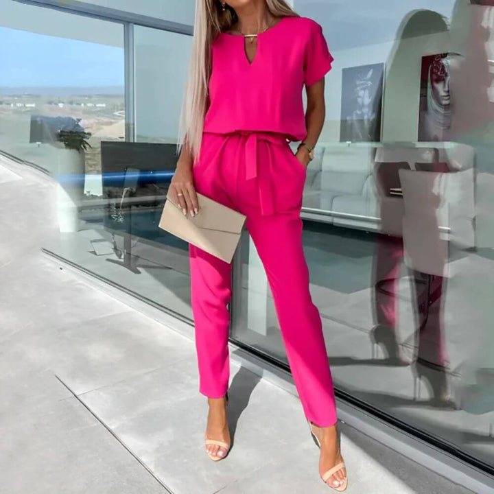 Women’s Cap Sleeve Belted Jumpsuit – Tapered Leg One-Piece Outfit