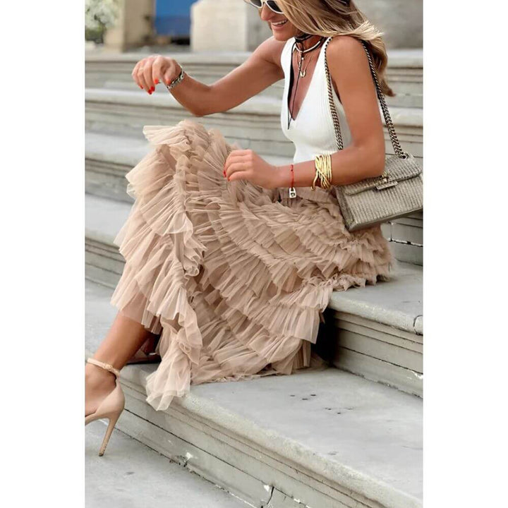 Tiered Maxi Skirt for Women – High-Waisted Tulle Style for Elegant Looks
