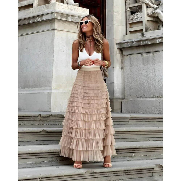 Tiered Maxi Skirt for Women – High-Waisted Tulle Style for Elegant Looks