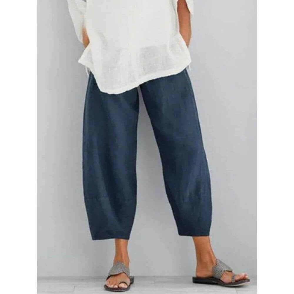 Loose Fit Cropped Trousers for Women – Casual High-Waisted Everyday Style