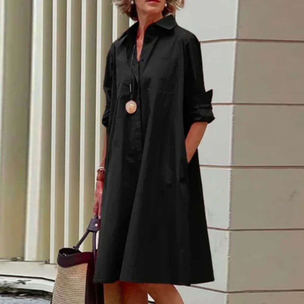 Elegant Shirt Dress for Women – Loose Fit Casual Dress with Pockets